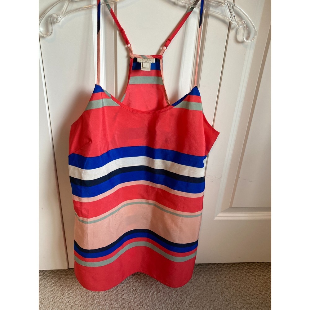 J. Crew Striped Tank Top Racerback Blouse SZ 4 adj straps. Red White Blue